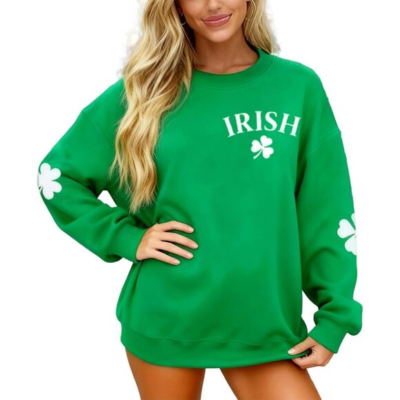 Women St. Patrick's Day Shamrock Sweatshirt Cotton Blend Irish Lucky Top - Picture 3 of 9